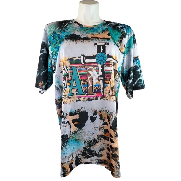 New Western Christian FAITH T-Shirt Top 2X Serape Daisy Leopard - Picture 2 of 8